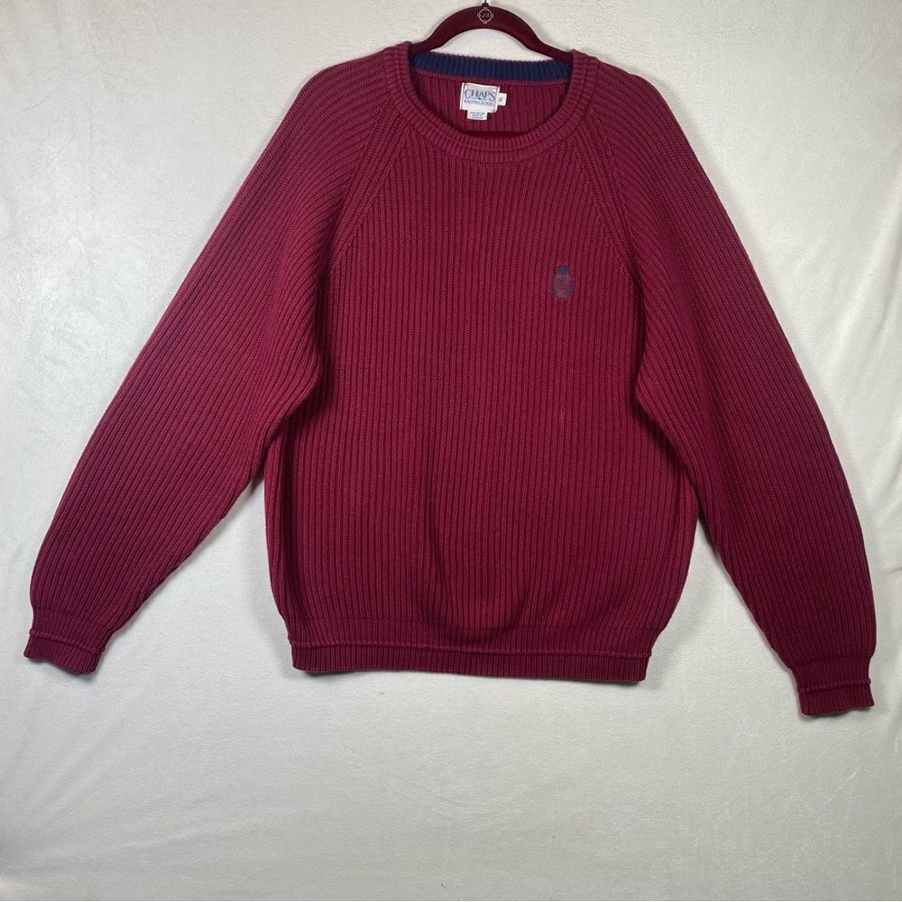 Chaps Ralph Lauren Vintage Crew Neck Long Sleeve Sweater Wine Colored Size XL